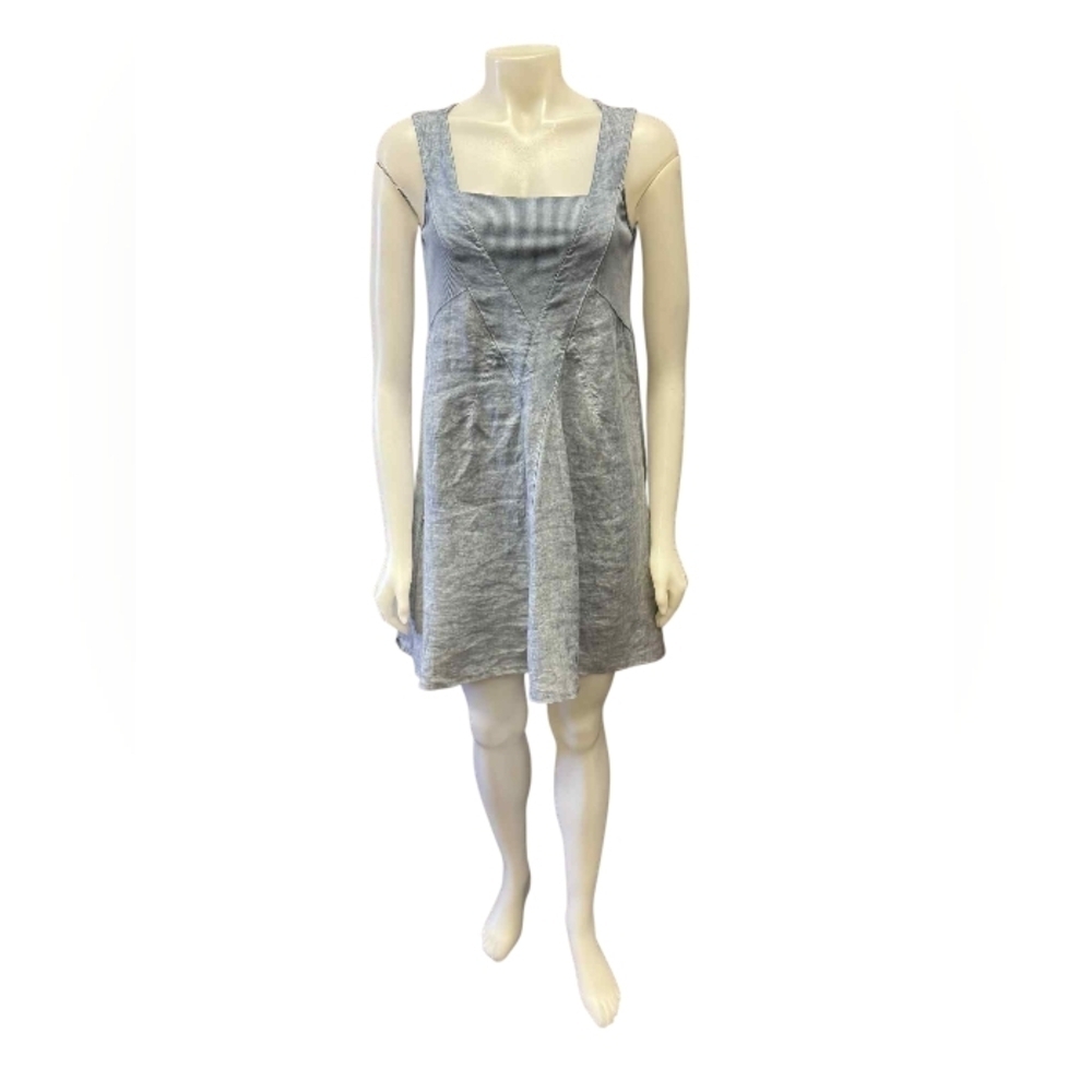 Inizio Dress Italy Linen Lagenlook Blue Size Large EUC Sleeveless Mini